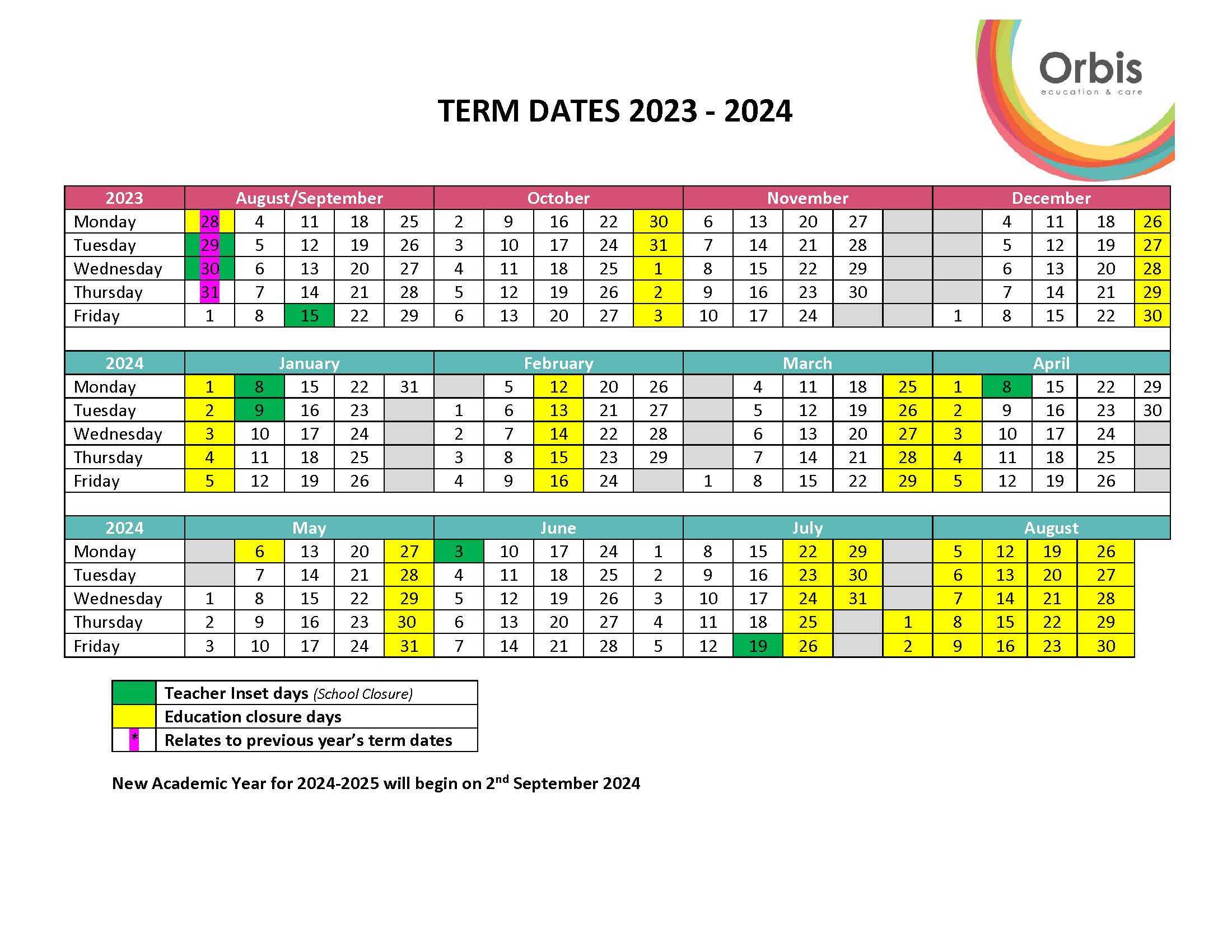 Term Dates 2023 - 2024