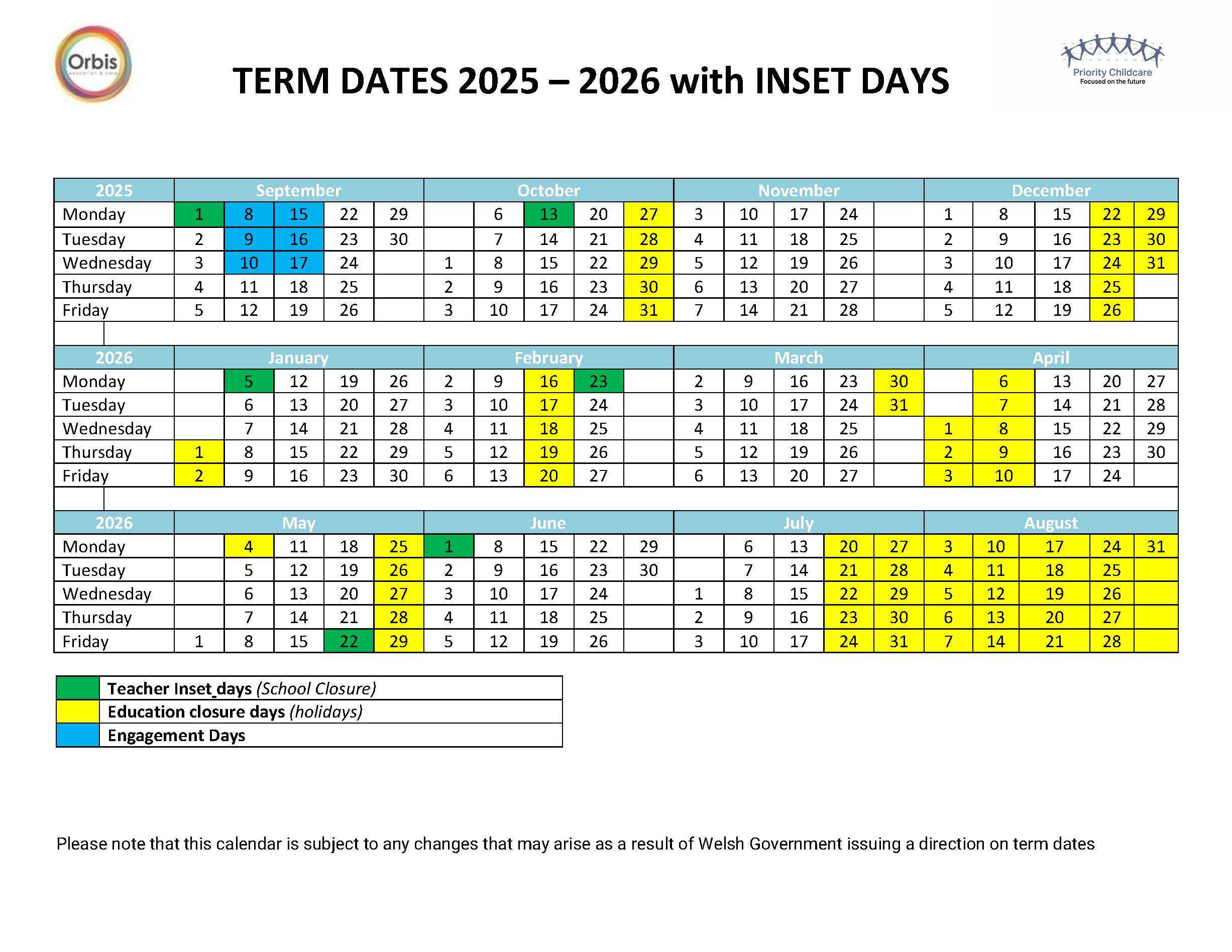 Dan y Coed Term Dates