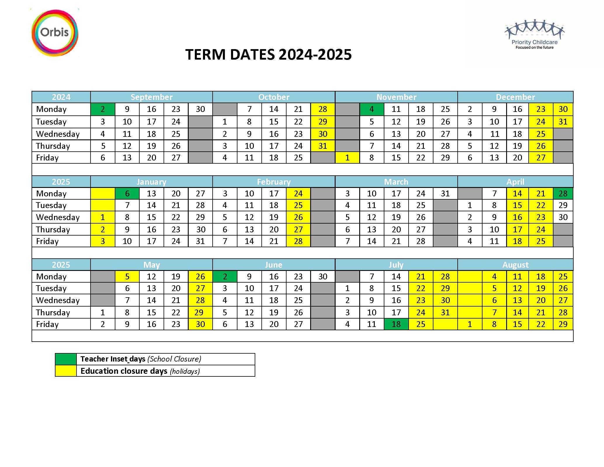 Term Dates 2024 - 2025