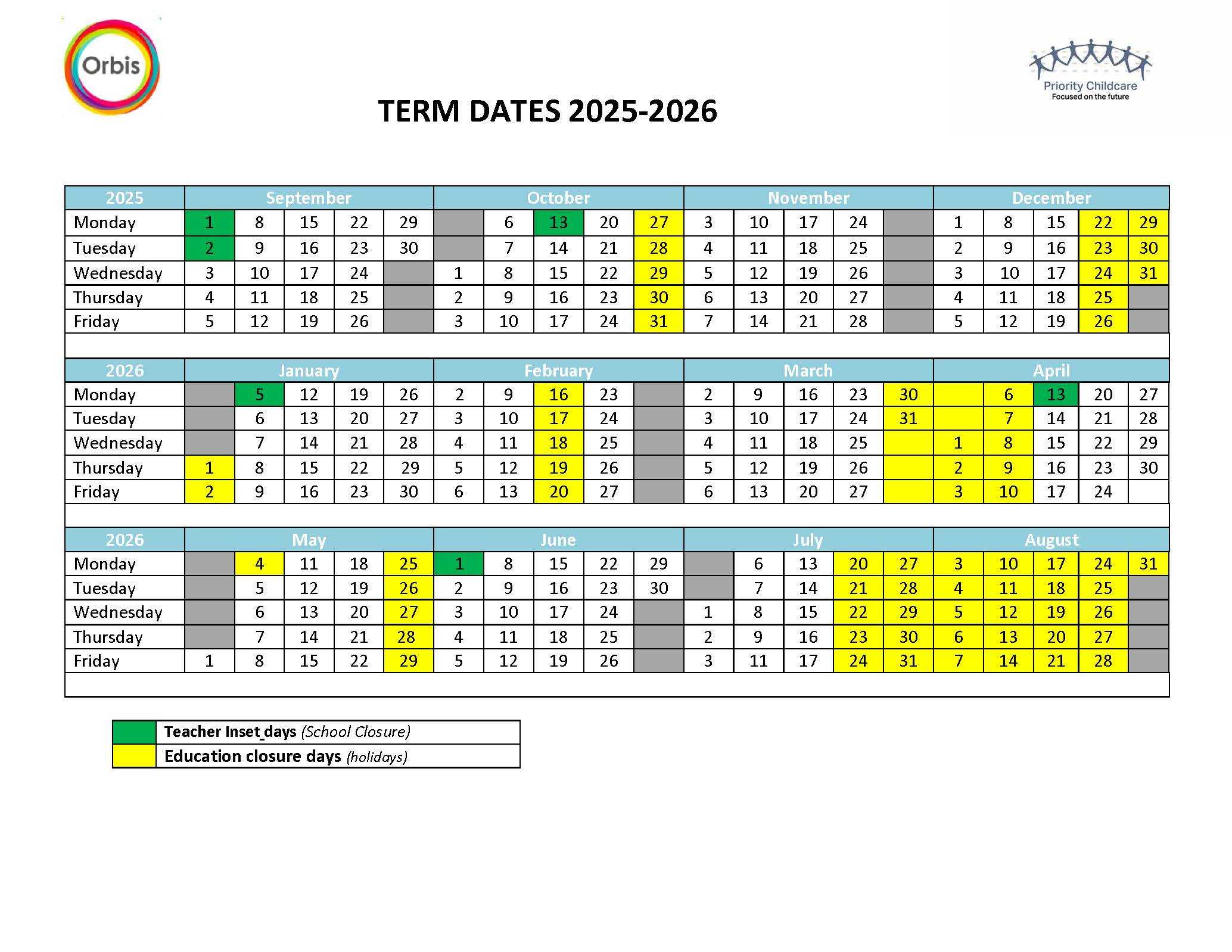 Term Dates 2025 - 2026