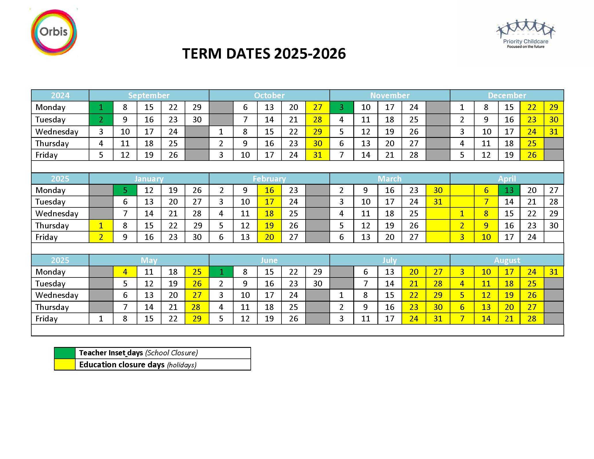 Term Dates 2024 - 2025