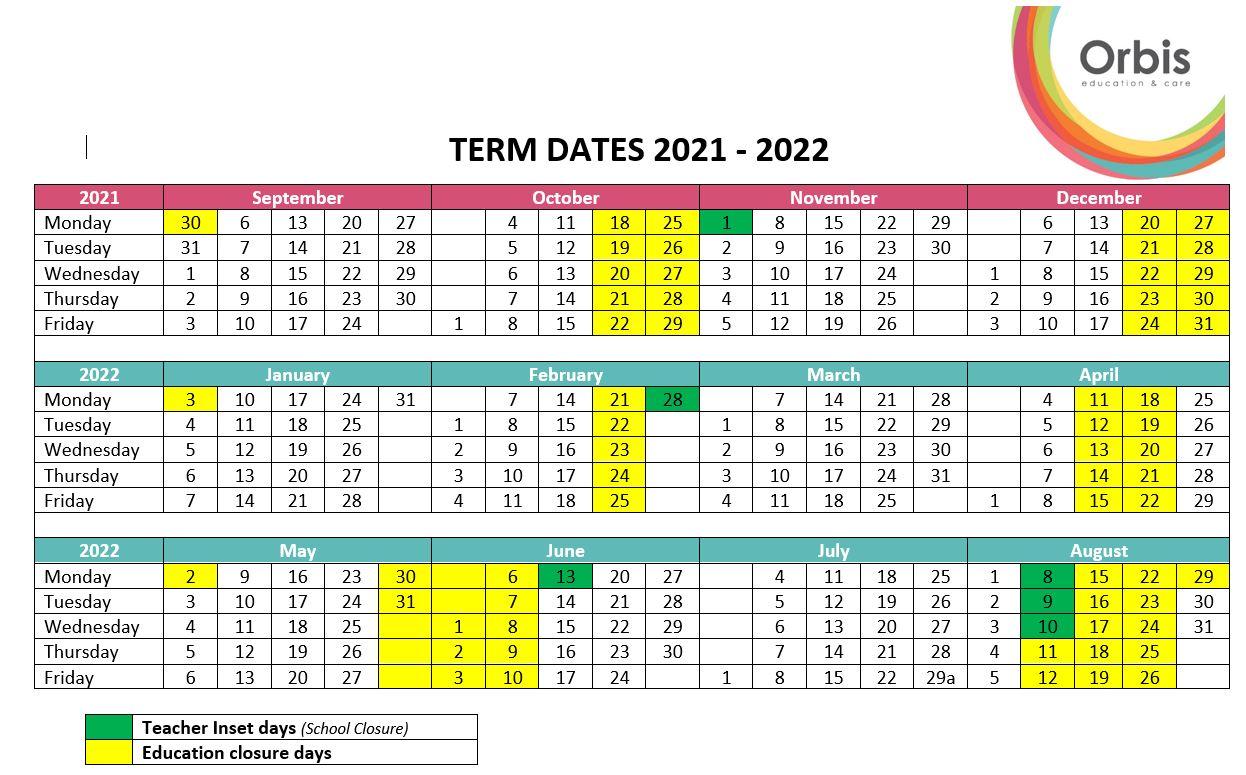 Ty Coryton Term Dates 2021-2022
